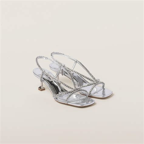 miu miu metallic|Silver Metallic Leather Sandals .